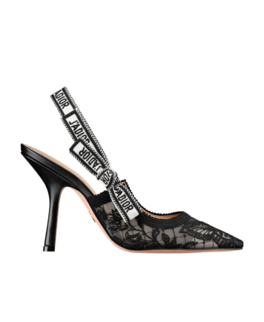 Dior Black Leather Butterfly Slingback Pumps For Women In Black