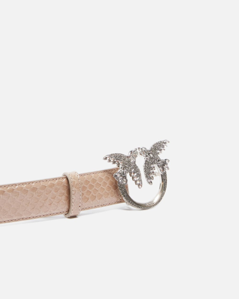 Pinko Galleria 3-cm Belt In Glossy Python Skin In Brown