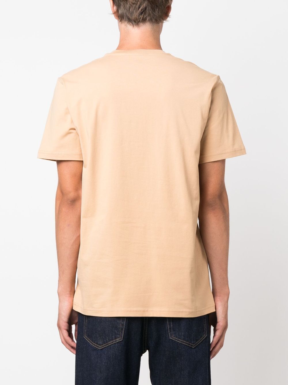 Moschino Organic Cotton Crew Neck T-shirt With Logo Patch In Nude