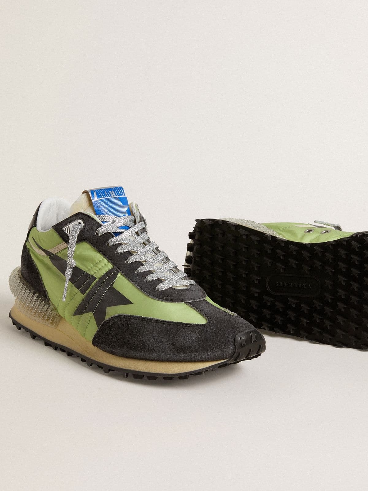 Golden Goose Men's Marathon With Green Nylon Upper And Black Star In Black