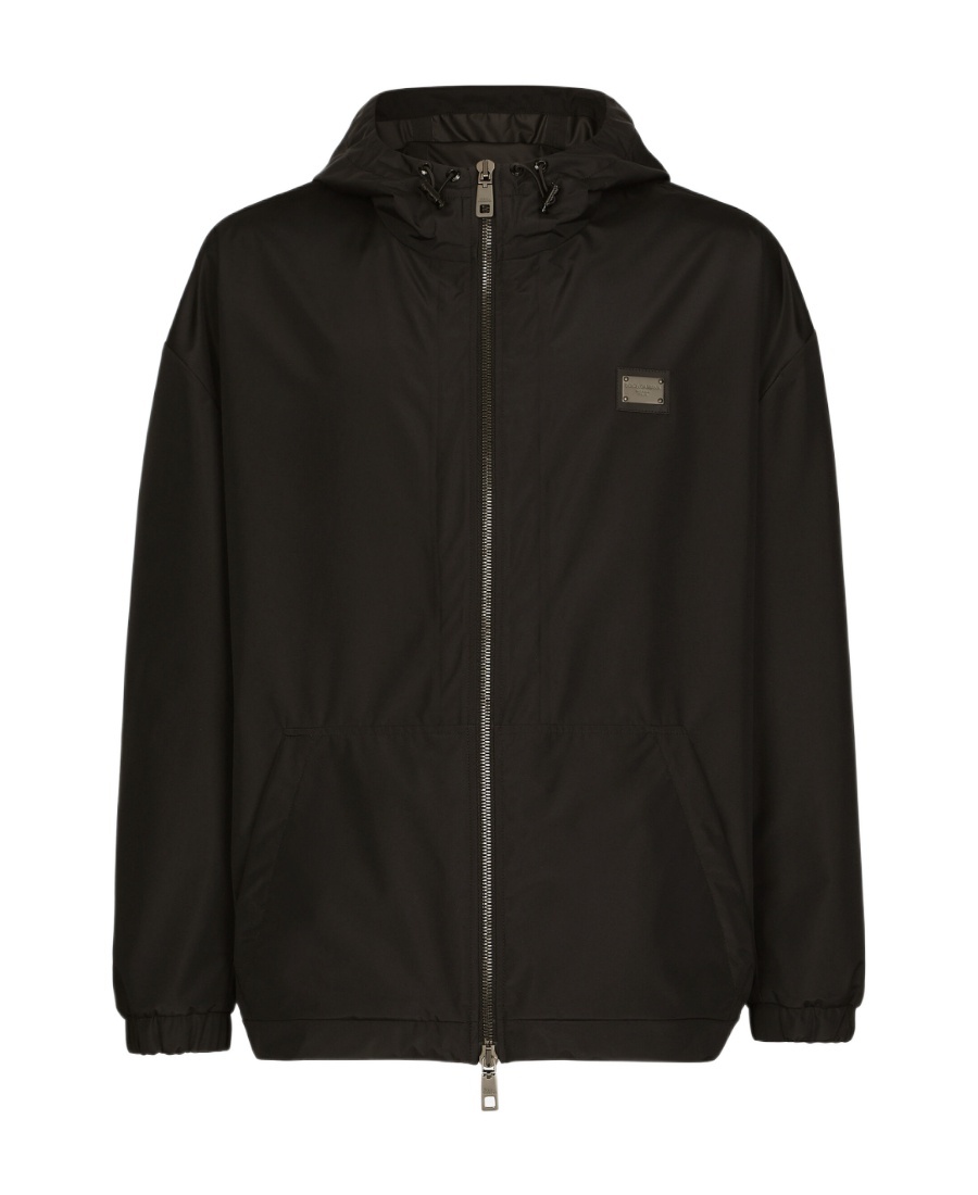 Dolce & Gabbana Nylon Jacket With Hood And Branded Tag In Black