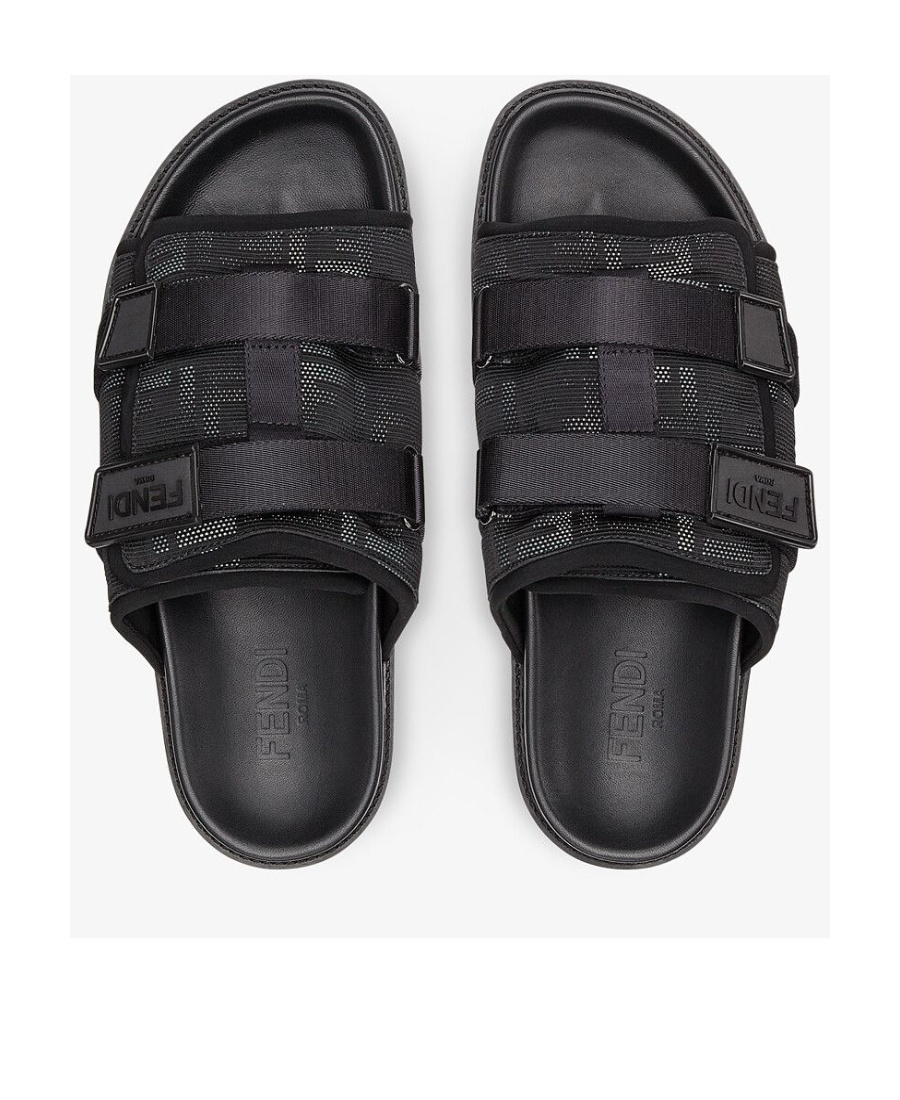 Fendi Monogram-print Sliders In Black
