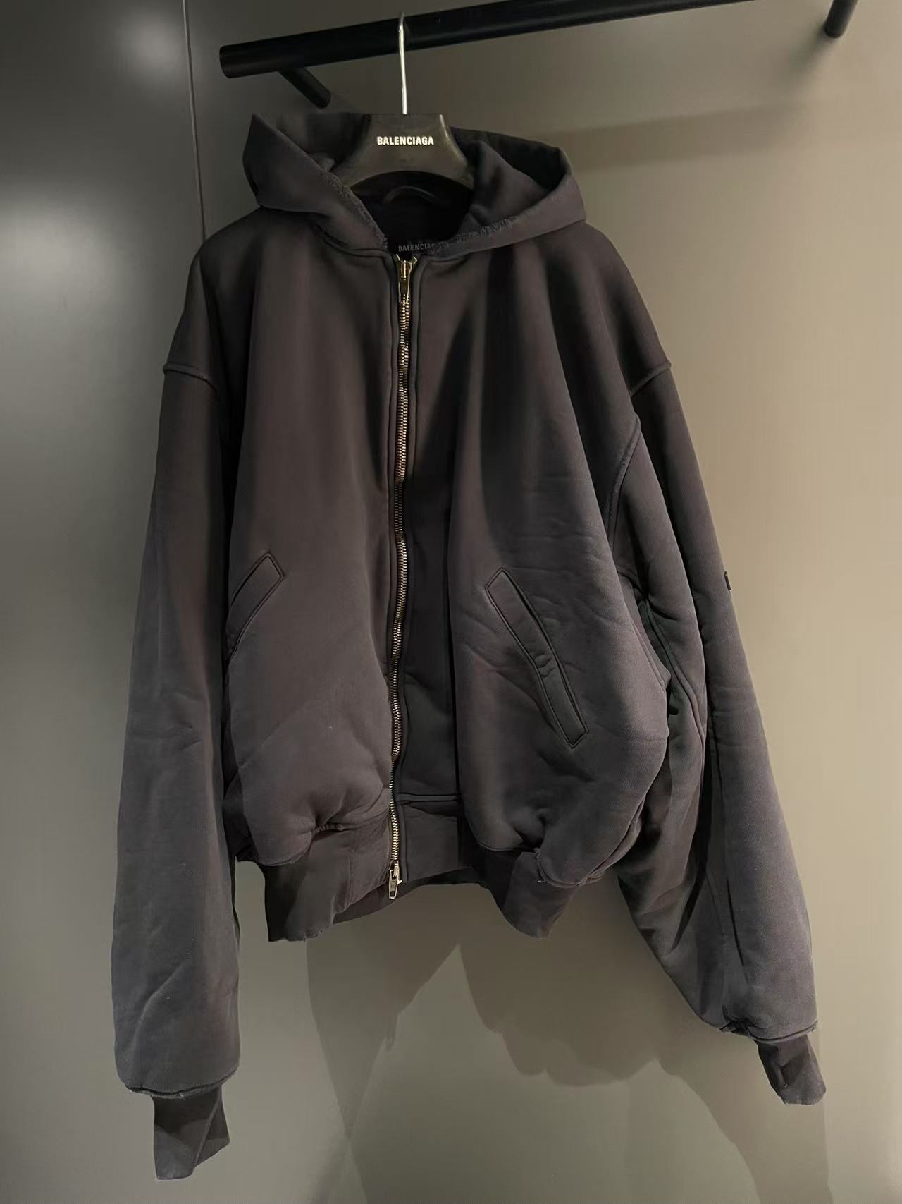 Balenciaga Hooded Pilot Jacket In Faded Black