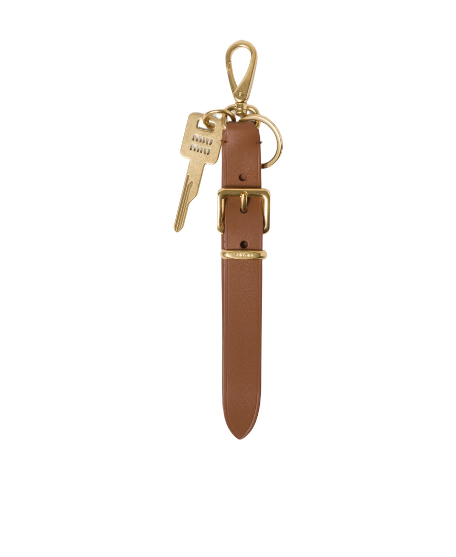 Miu Miu Logo-engraved Leather Keyring In Brown