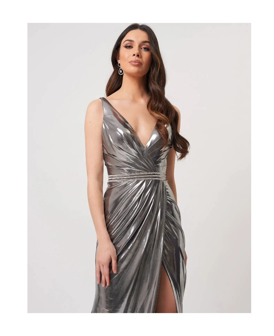 FOREVER UNIQUE DIAMOND DECORATED METAL-WRAPPED DRESS