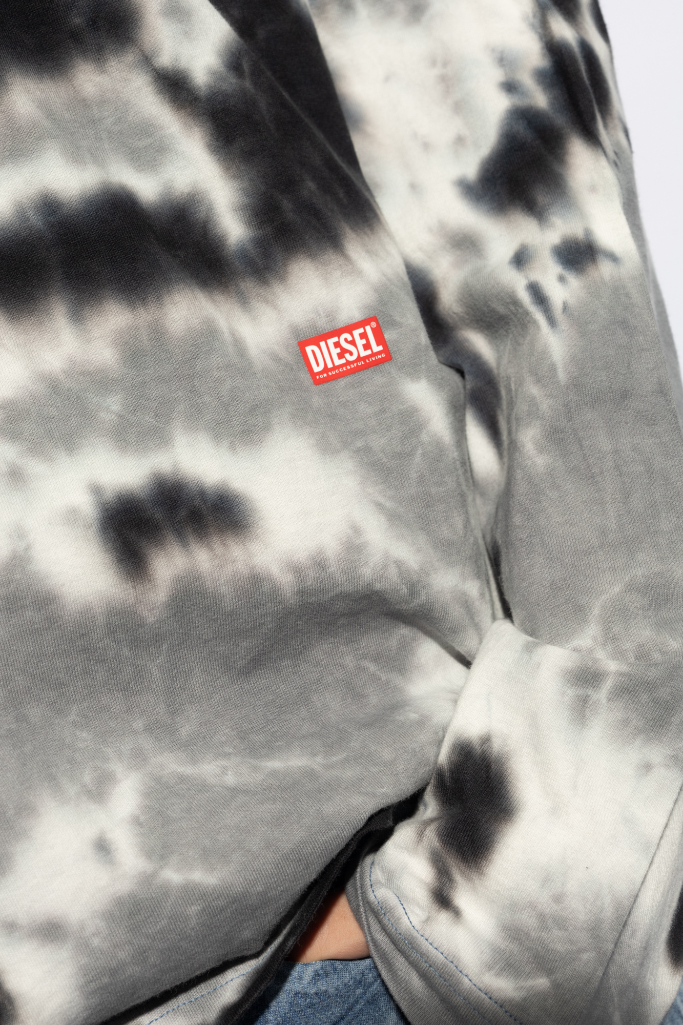 Diesel Hoodie In Tie-dye Jersey In Gray