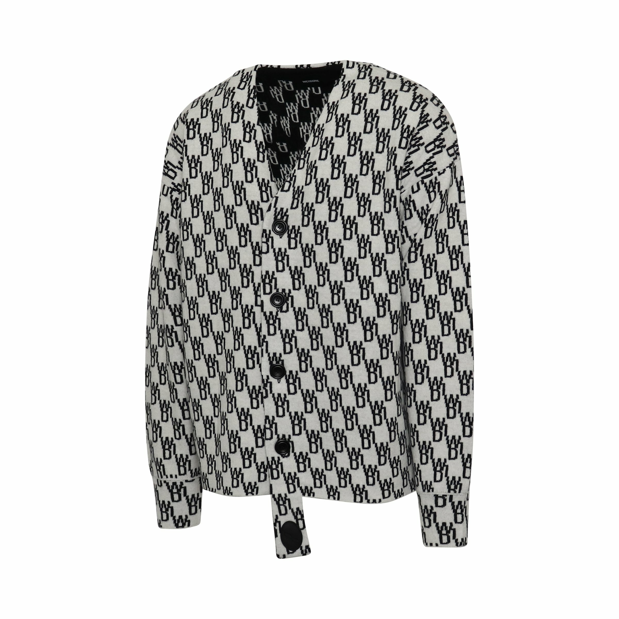 We11 Done Monogram-print Knitted Cardigan In Gray