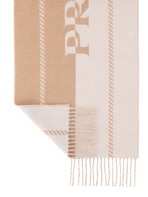 Shop Prada Monogram Intarsio Logo Wool Scarf In Nude
