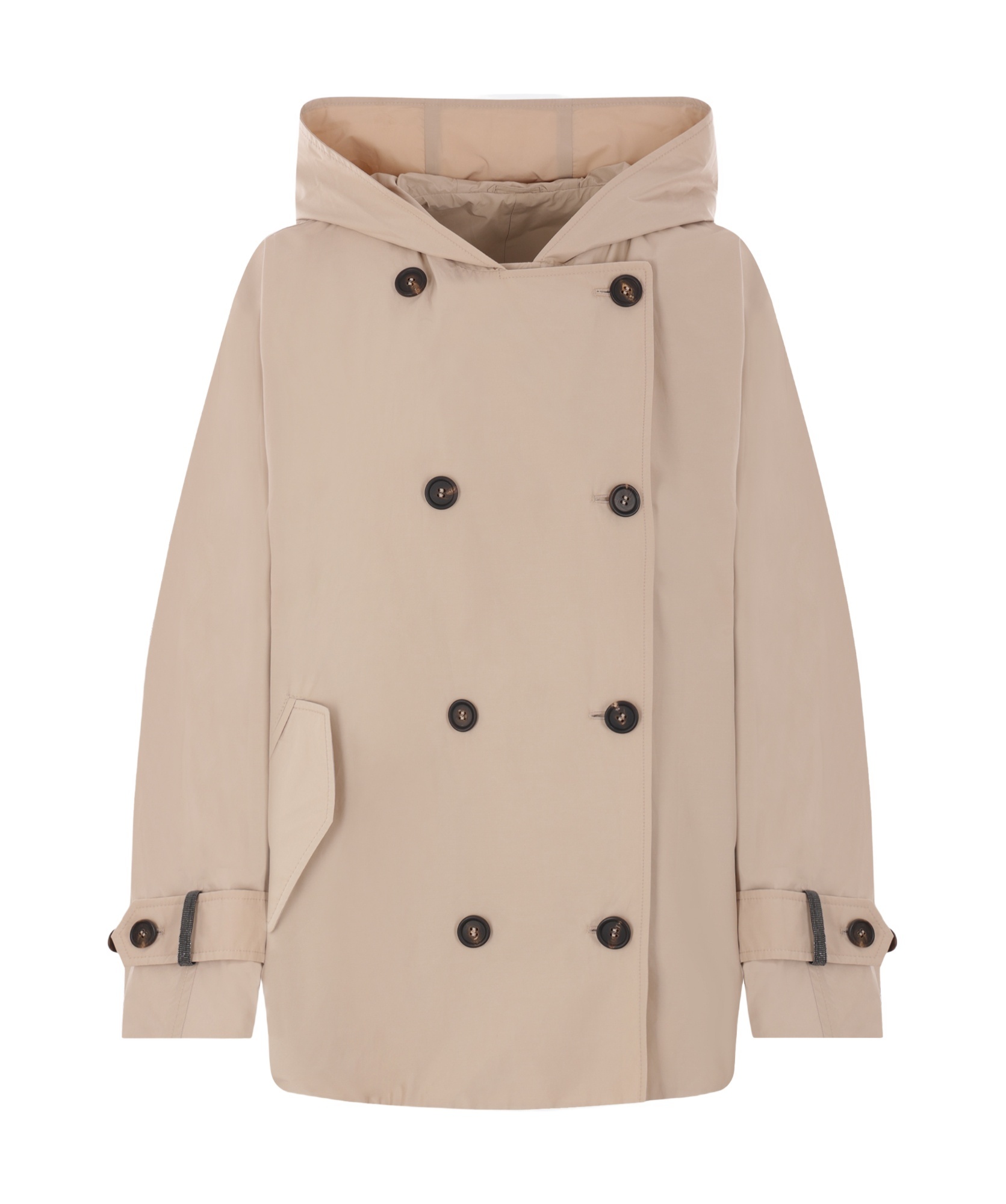Brunello Cucinelli Double-breasted Jacket With Hood And Flap Pockets In Nude