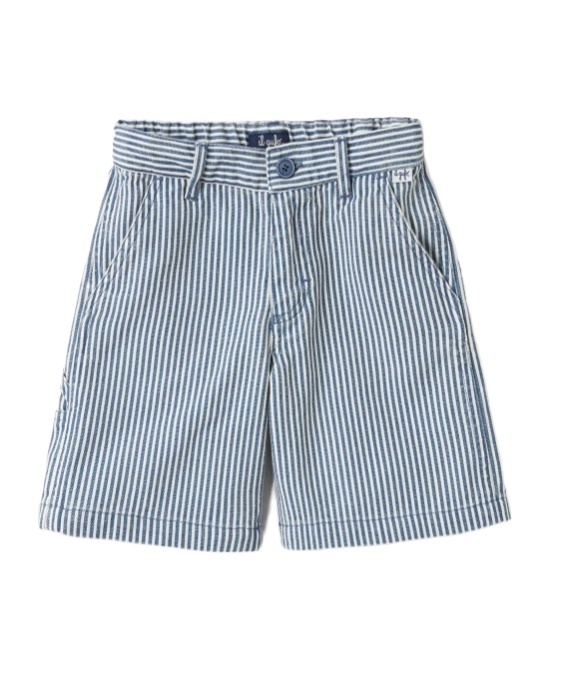 Il Gufo White/blue Striped Cotton And Linen Bermuda Shorts In Gray