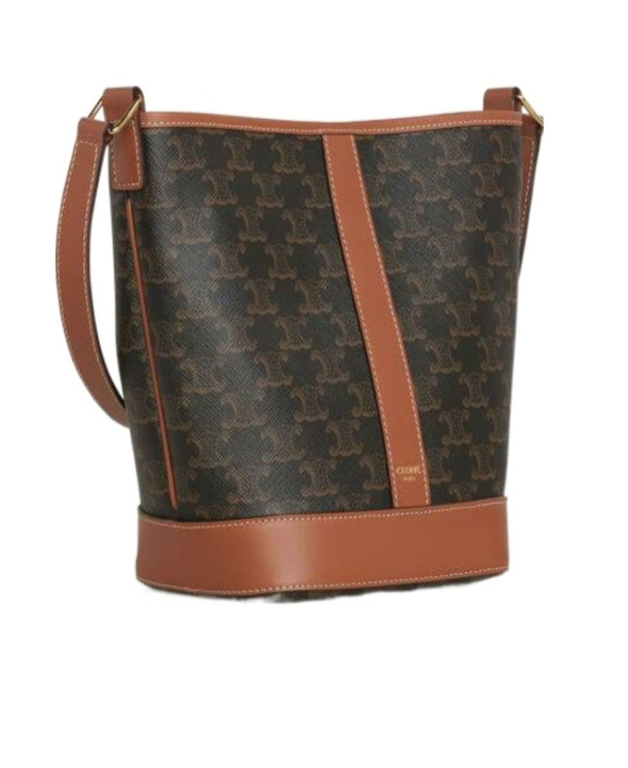 Celine Triomphe Canvas Small Bucket Bag In Brown