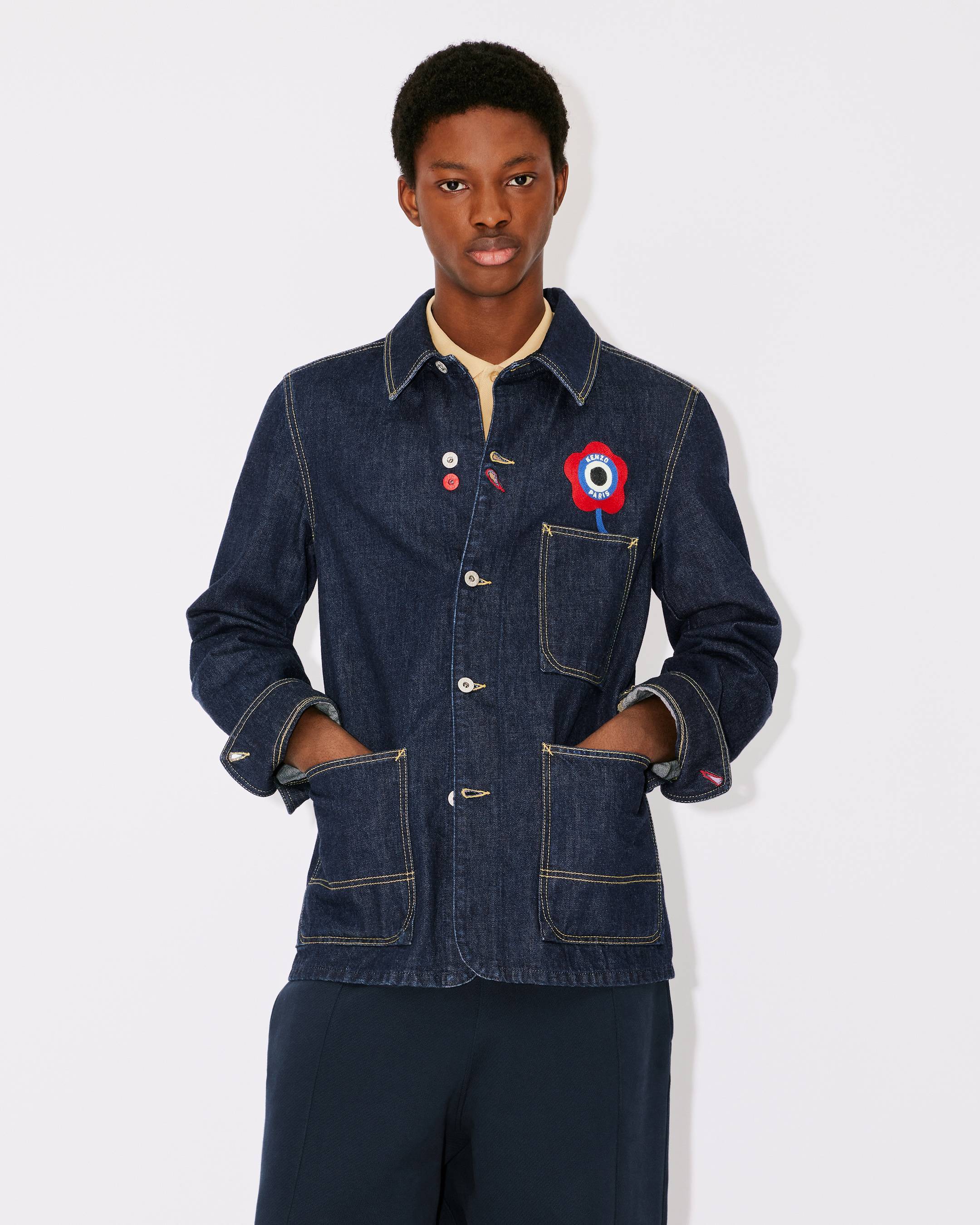 Shop Kenzo ' Target' Denim Workwear Jacket In Blue