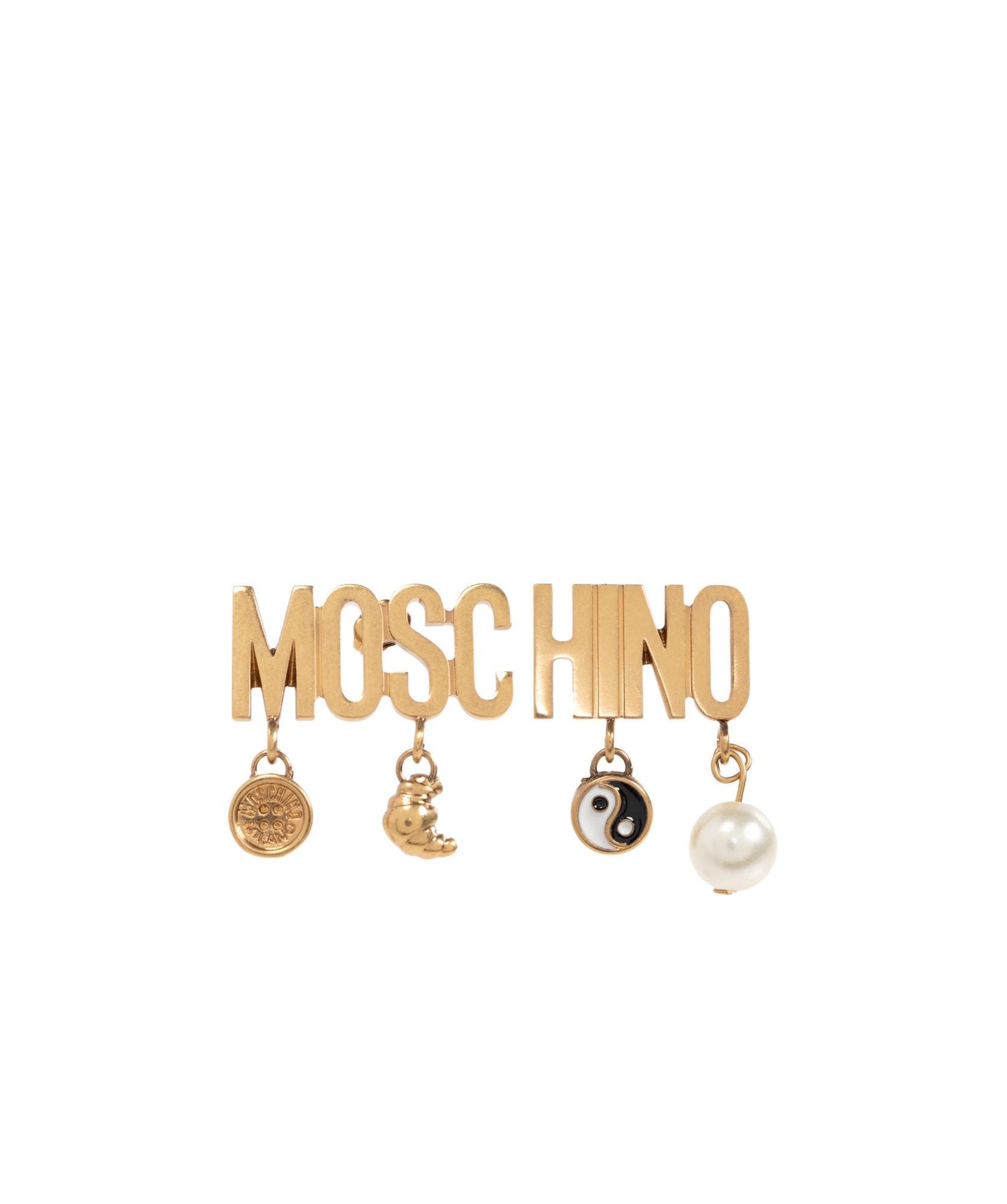 Moschino Logo Charm Earrings In Yellow