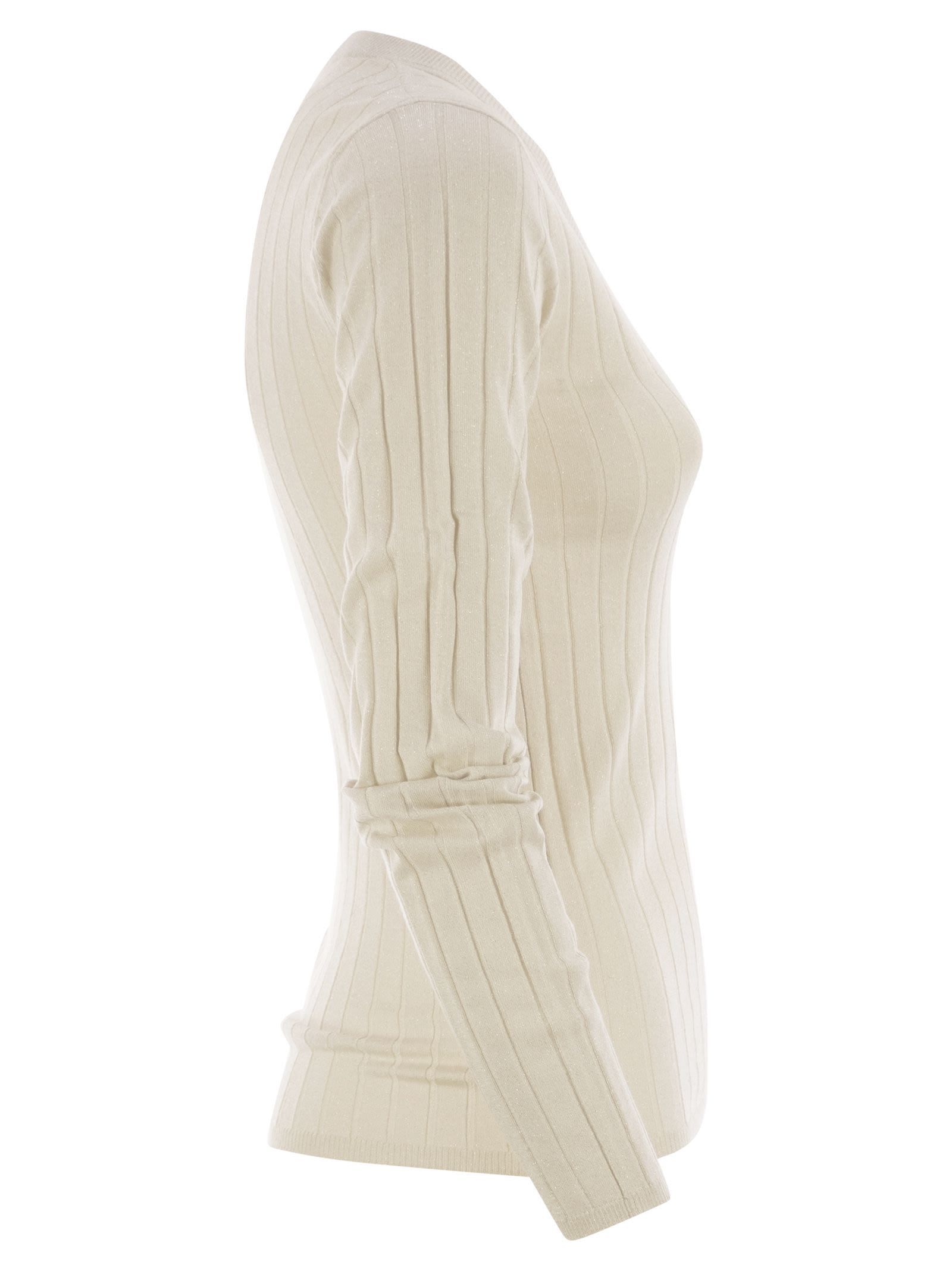 Brunello Cucinelli Women Lightweight Cashmere And Silk Broad Rib Sweater In Neutral