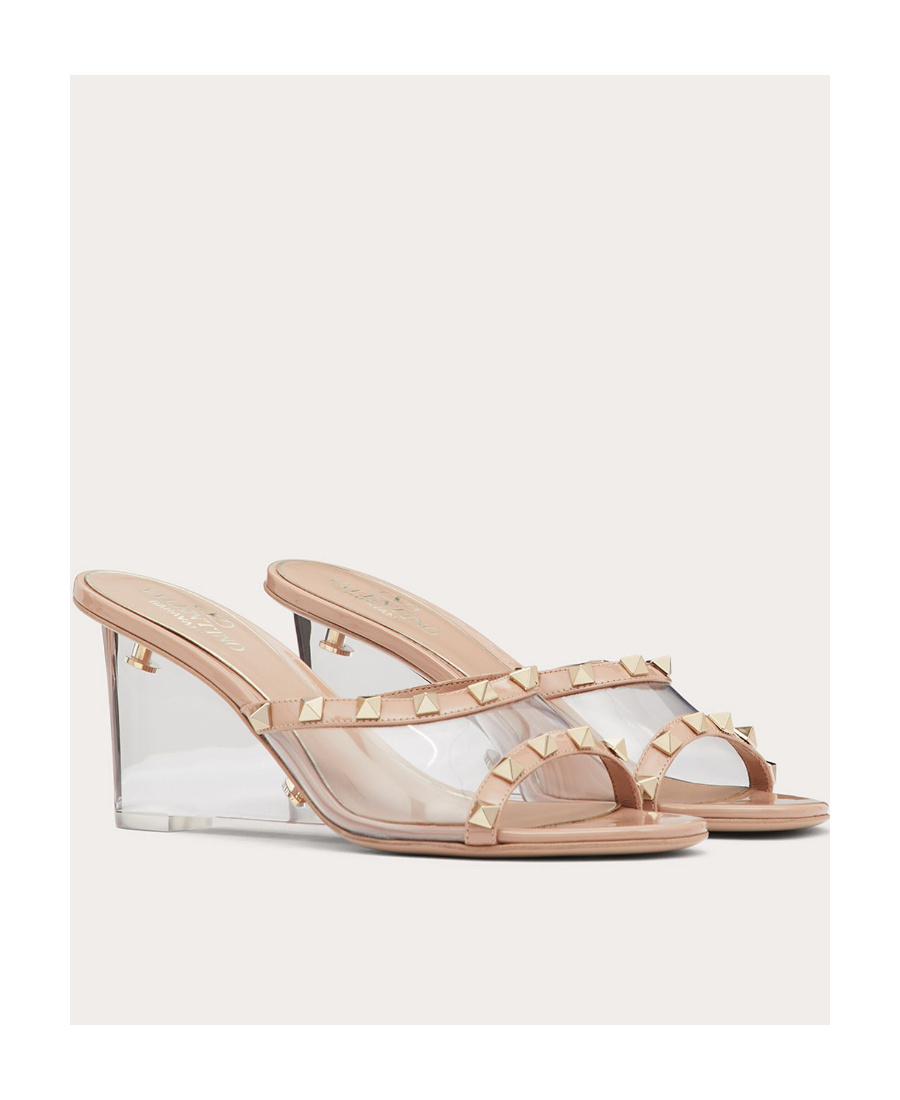 Valentino Rockstud-embellished Wedge Mules In White