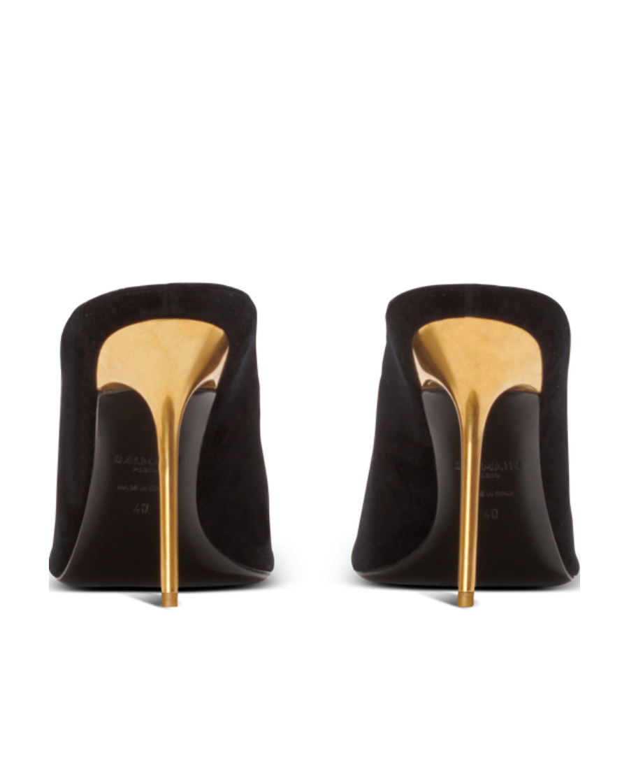 Balmain Velvet Ruby Mules In Black