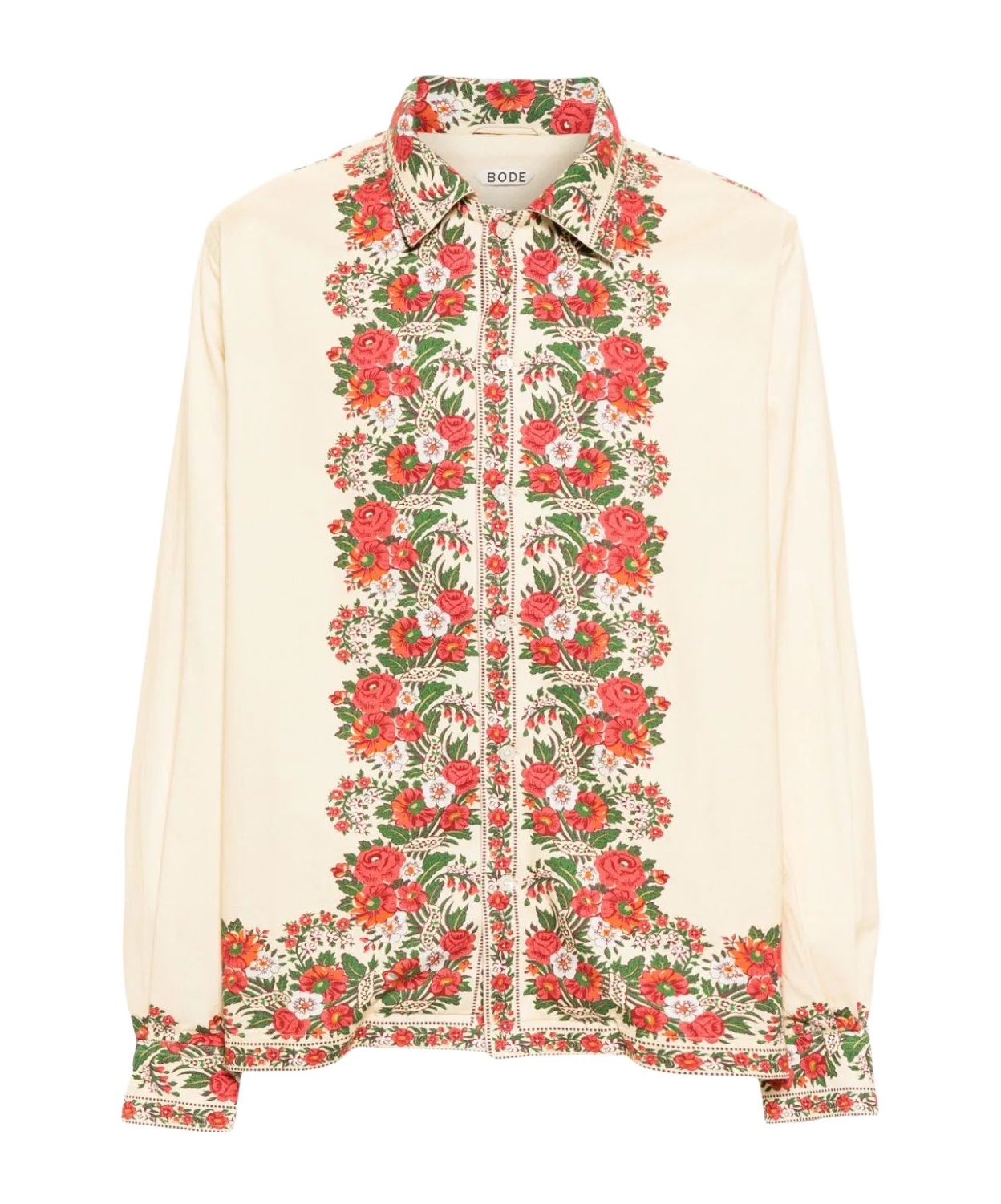 Shop Bode Floral Print Long-sleeved Shirt In White