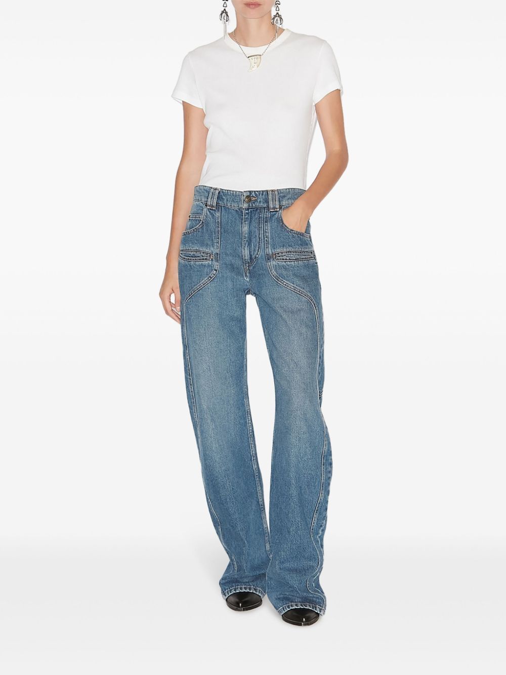Isabel Marant Jean Beryl Denim Camal Straight Pants In Blue