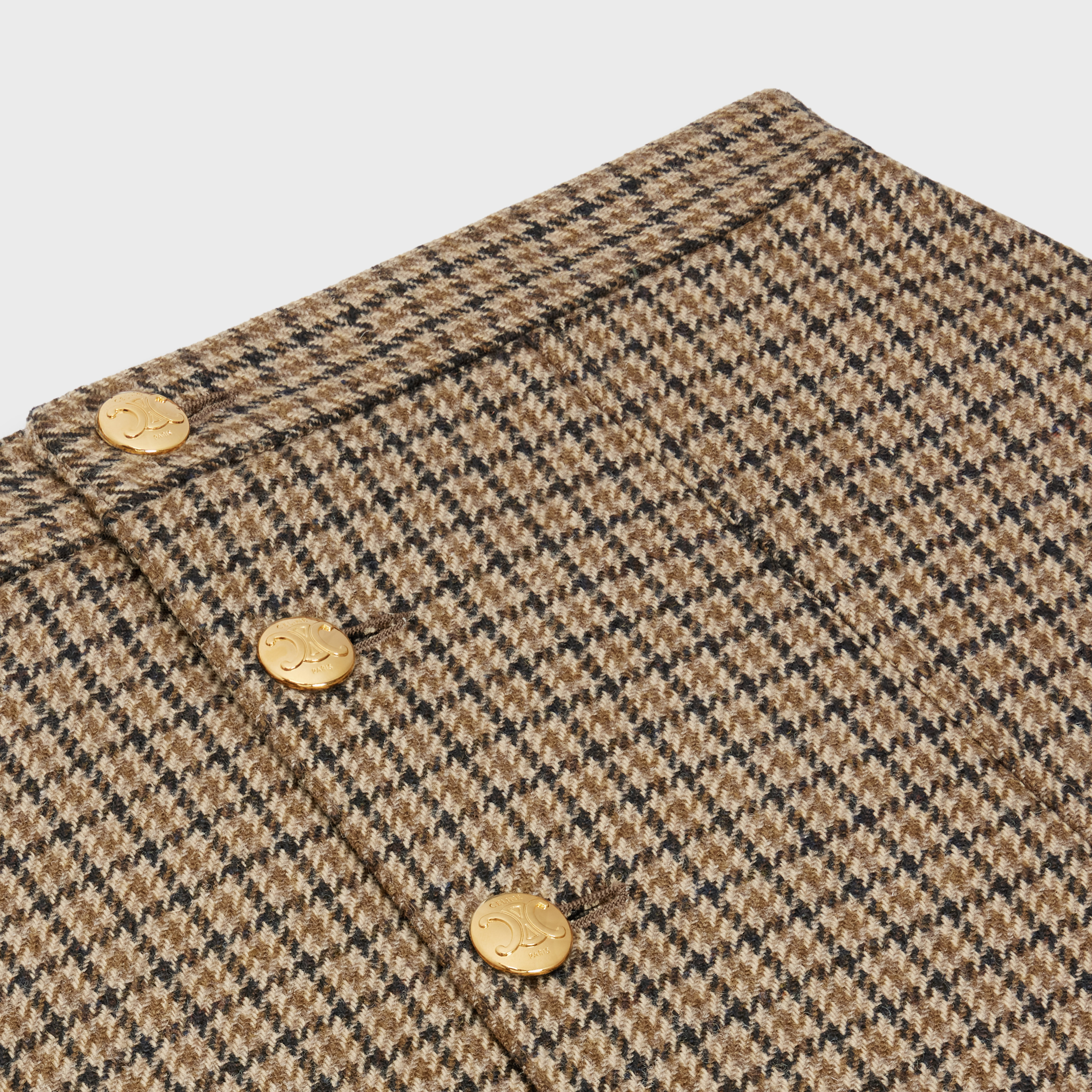 Celine Check Pattern Buttoned Miniskirt In Brown