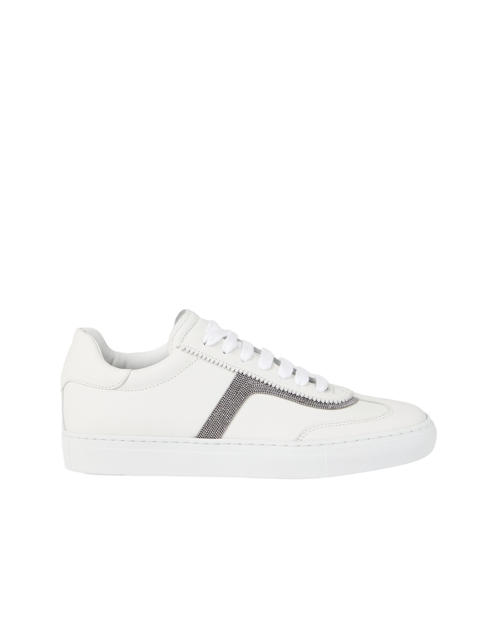 Brunello Cucinelli Monili Leather Sneakers In White