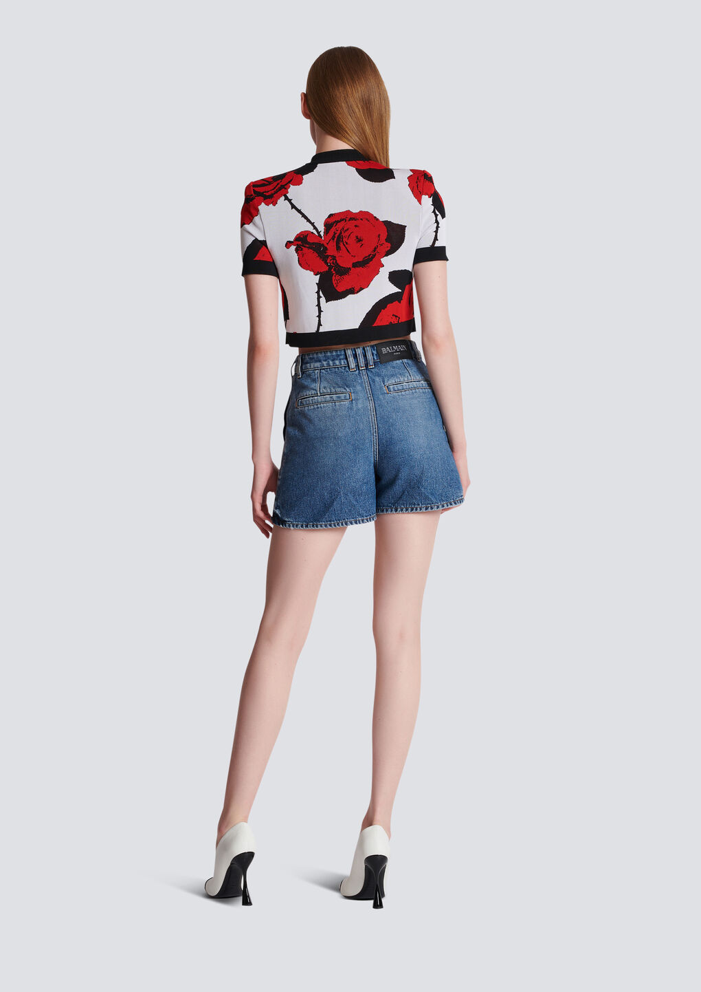 Shop Balmain Red Roses Jacquard Knit Cardigan In Black