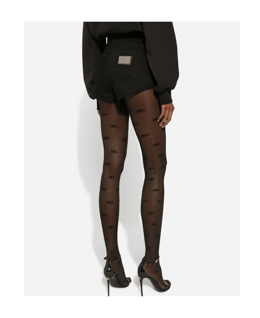 Dolce & Gabbana Logo Plaque High-waist Denim Shorts In Black