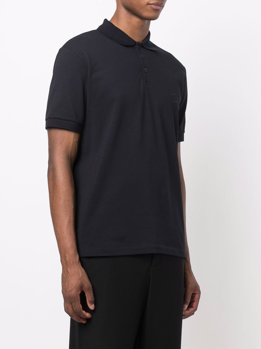 Giorgio Armani Navy Cotton Blend Polo With Embroidered Logo In Black