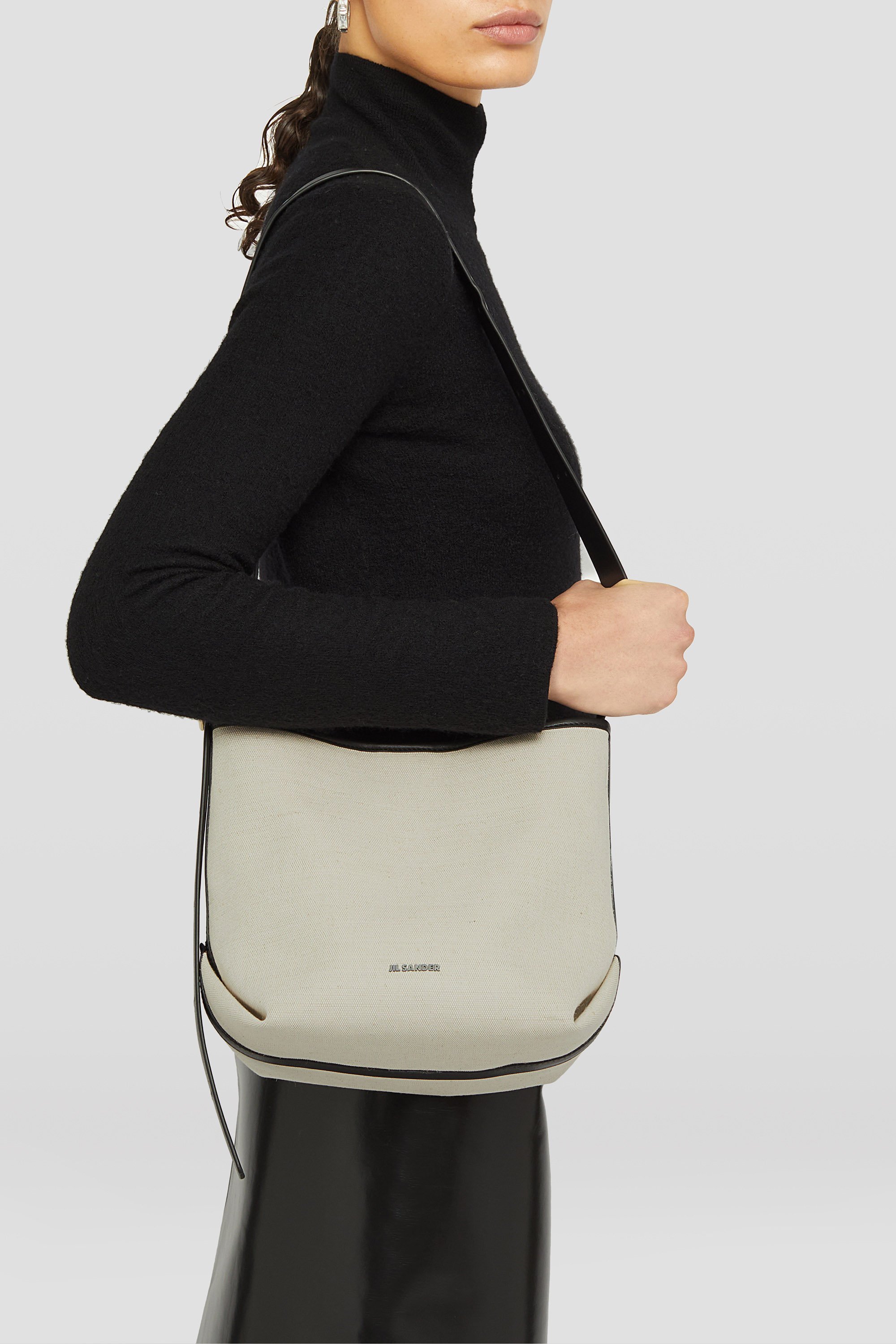 Jil Sander Canvas Tote Bag With Adjustable Strap And Contrast Trim In Multicolor