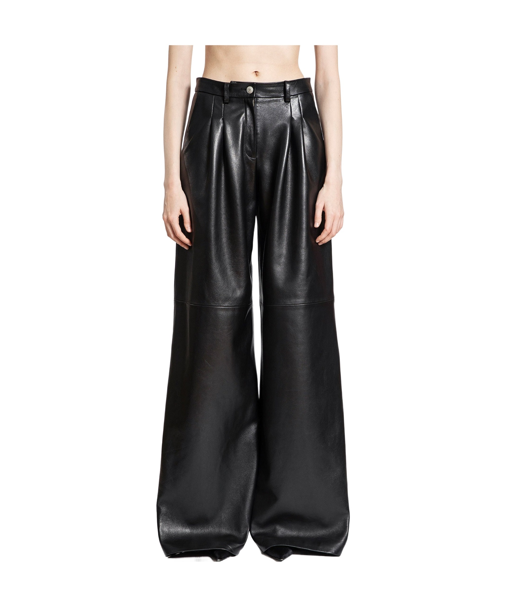 Magda Butrym Pleated Leather Pants In Black