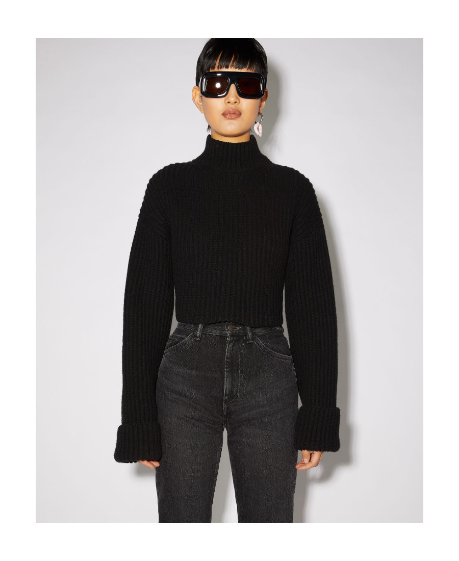 Acne Studios Black Short Round Lapel Sweater In Black