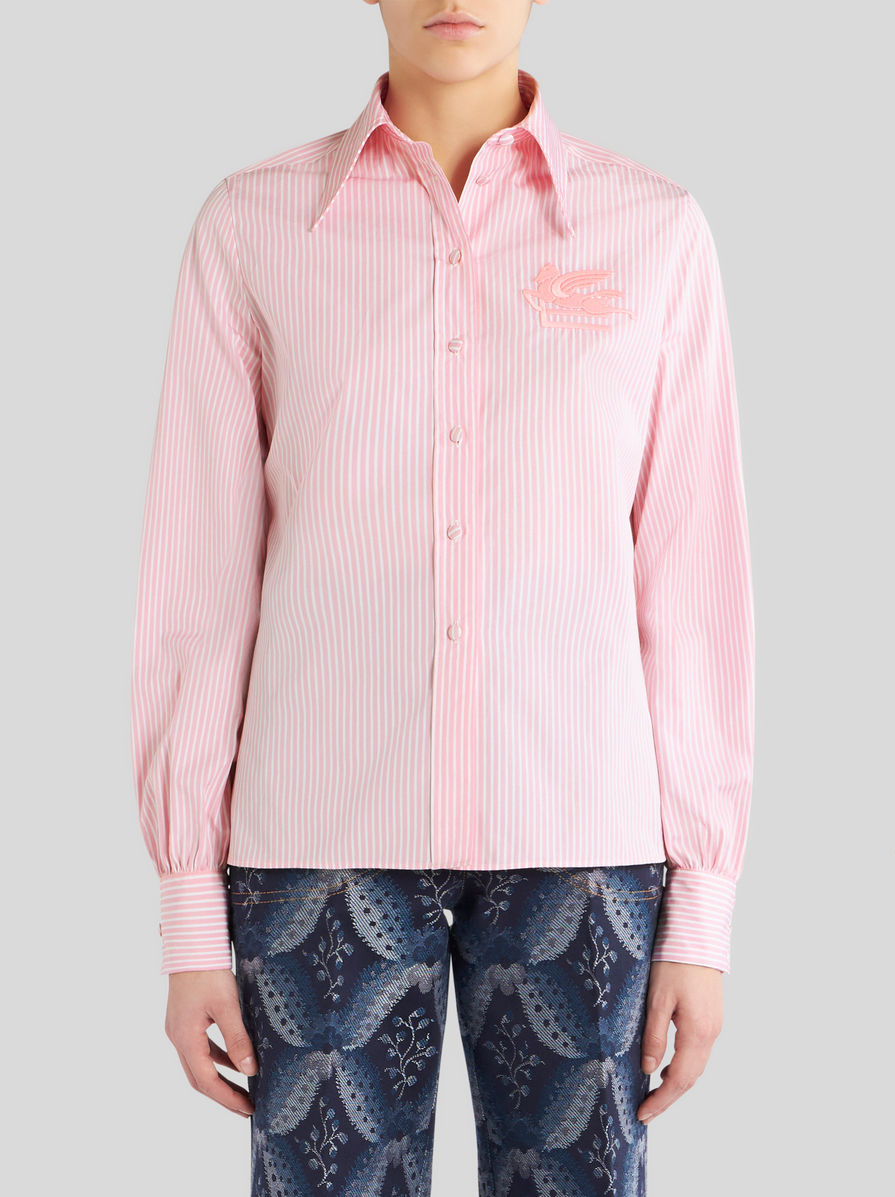 Etro Logo-embroidered Striped Cotton Shirt In Pink