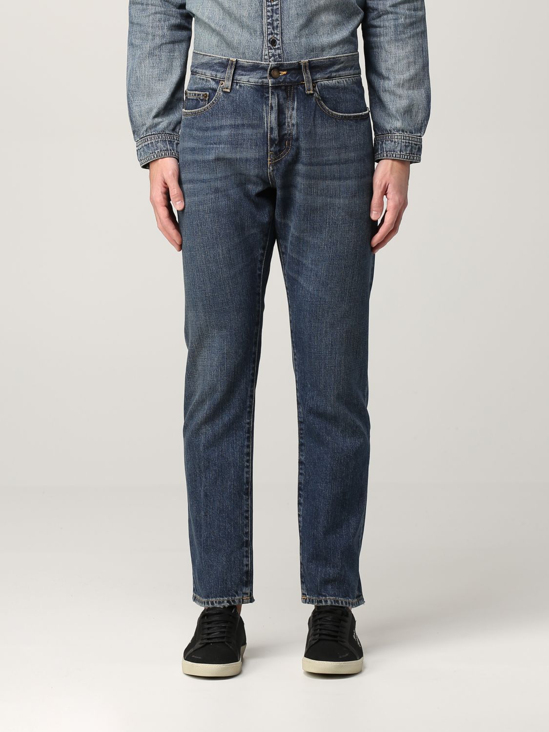 Saint Laurent Cotton Straight Jeans In Blue