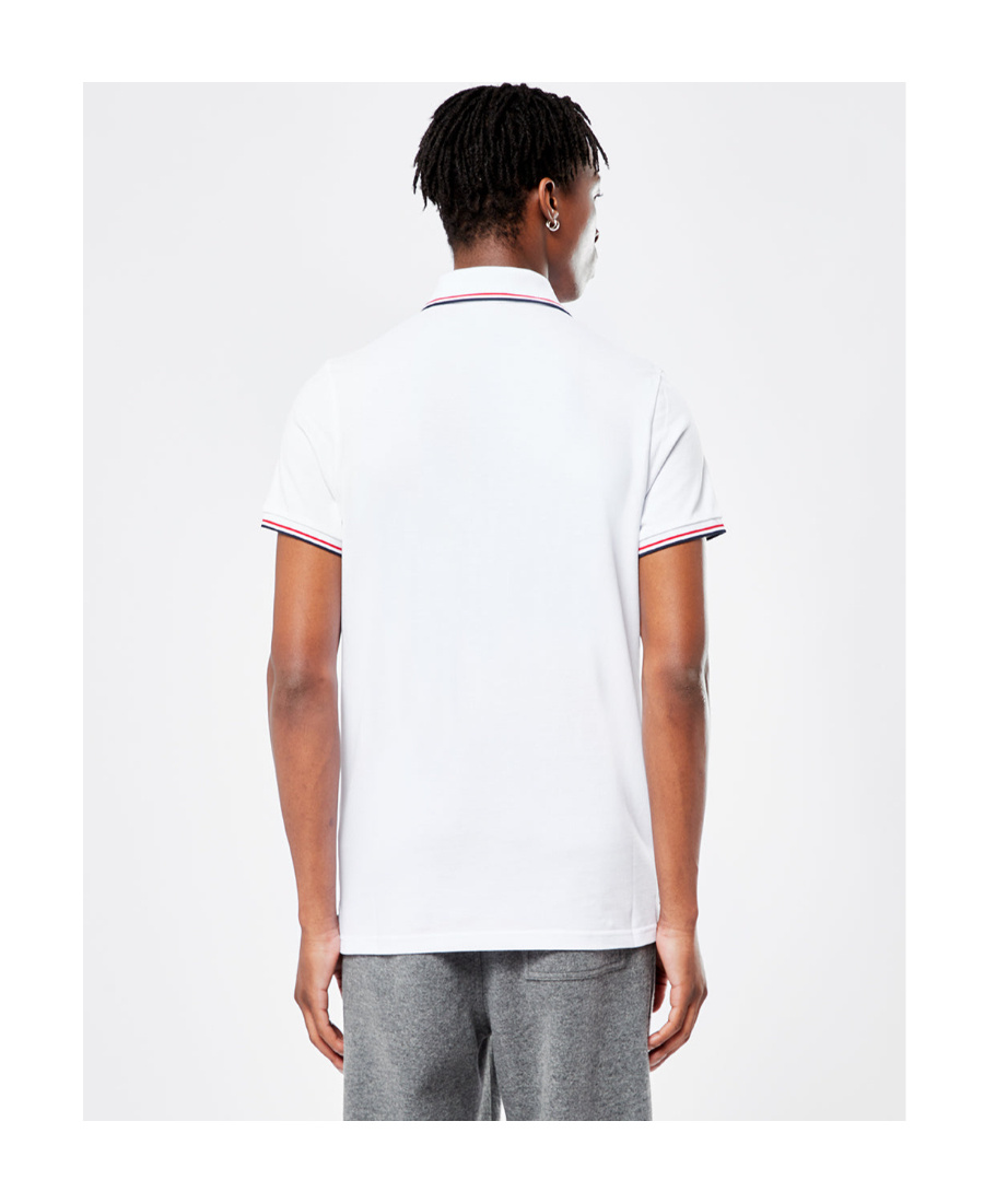 Moncler Cotton Piquet Polo Shirt With Tricolor Trim In White