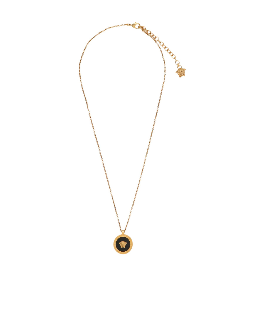 Versace Enamel Medusa-head Pendant Necklace In Yellow