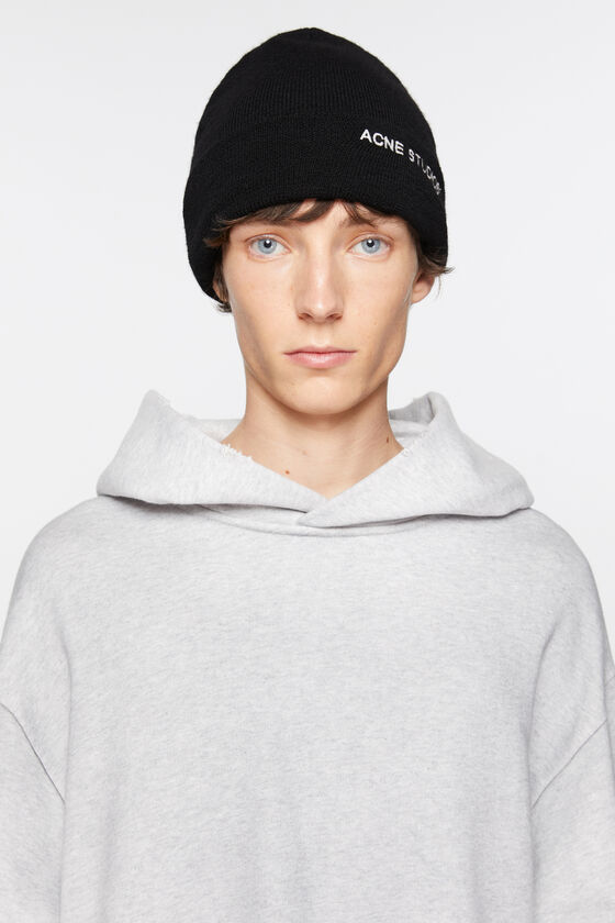 Acne Studios Embroidered Logo Wool Blend Beanie In Black