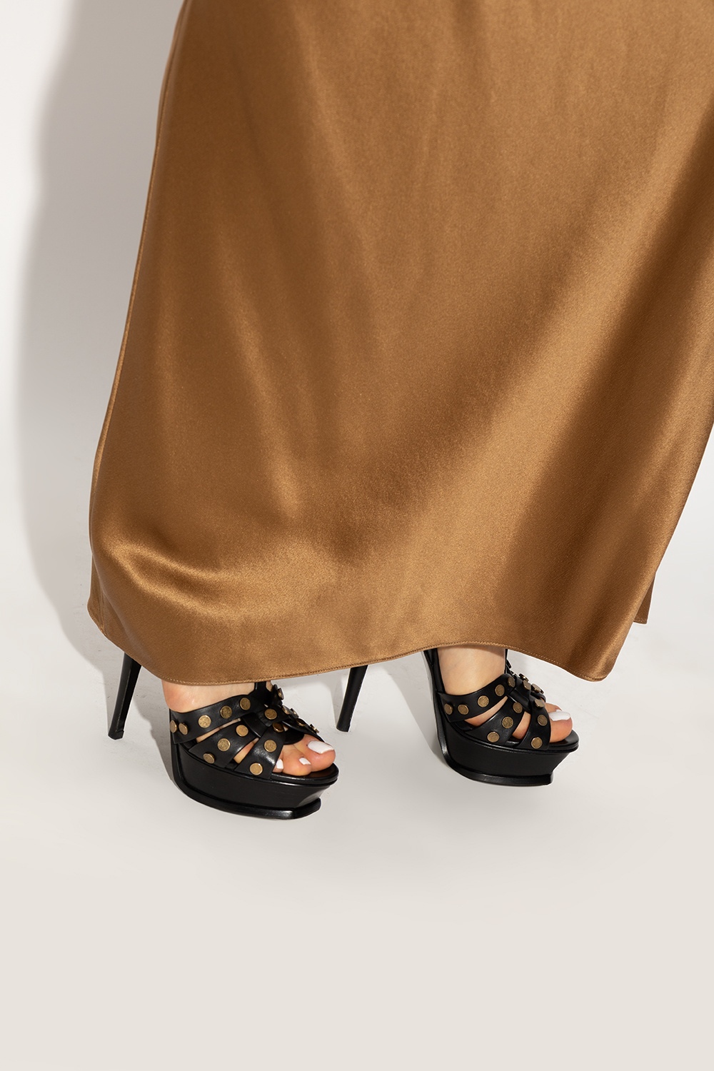 Saint Laurent Black Tribute Sandals With Studs And Platform For Women In Black