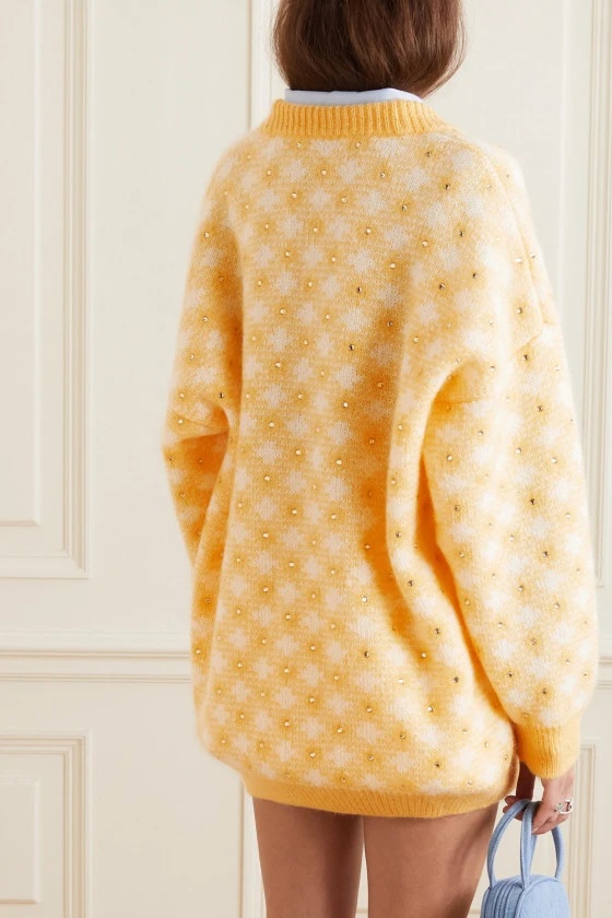 Alessandra Rich Stud-detail Check-pattern Cardigan In Nude