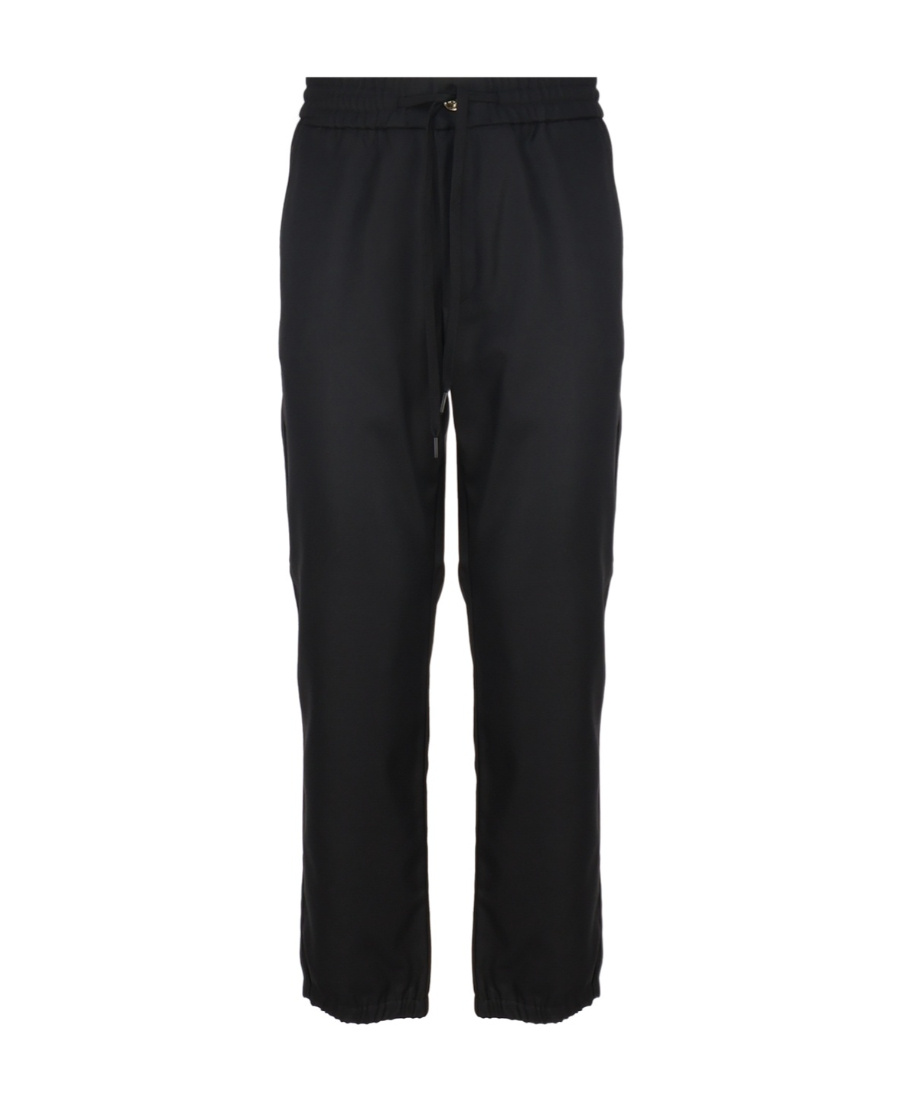 Versace Jeans Logo-patch Drawstring Straight-leg Trousers In Black