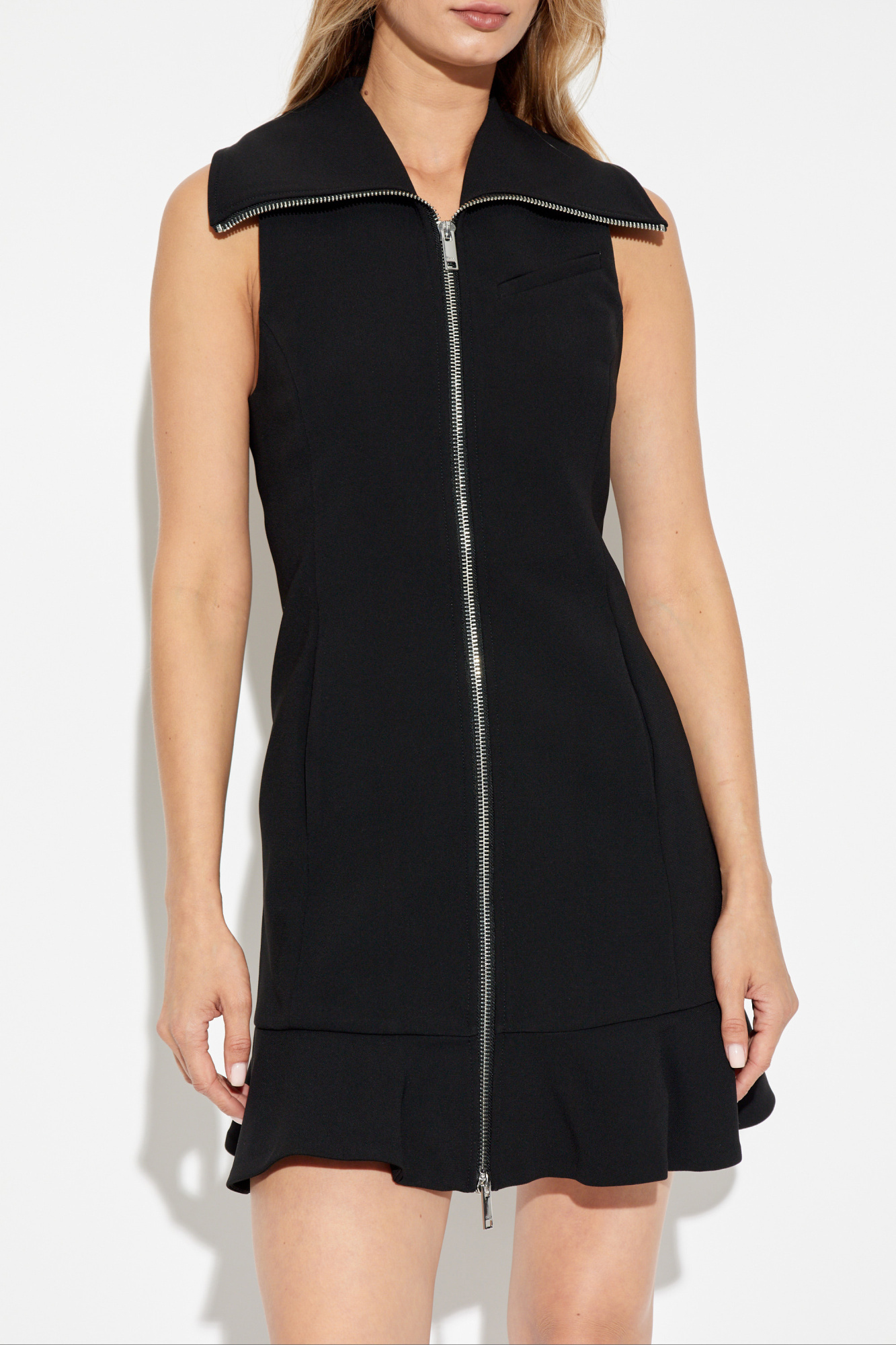 Shop Ganni Zip-up Crepe Mini Dress In Black