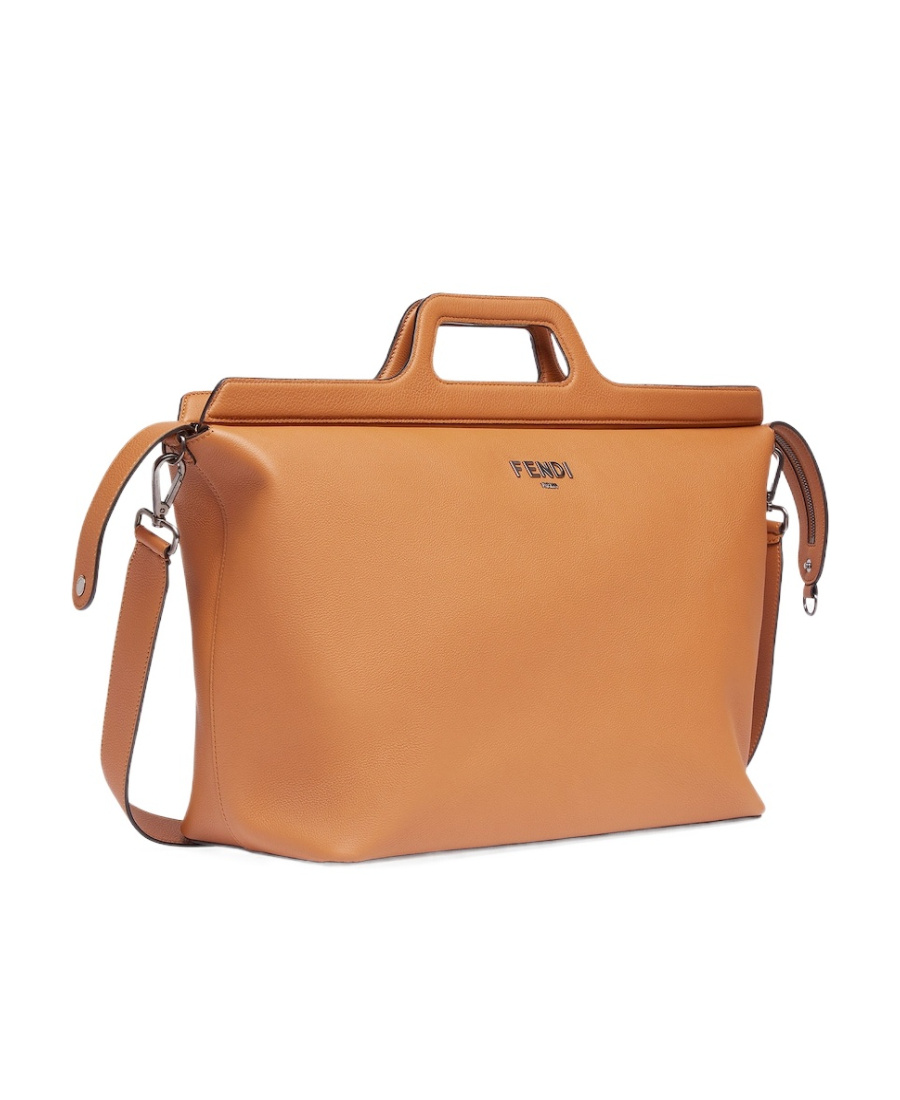 Fendi Logo-lettering Leather Duffle Bag In Brown