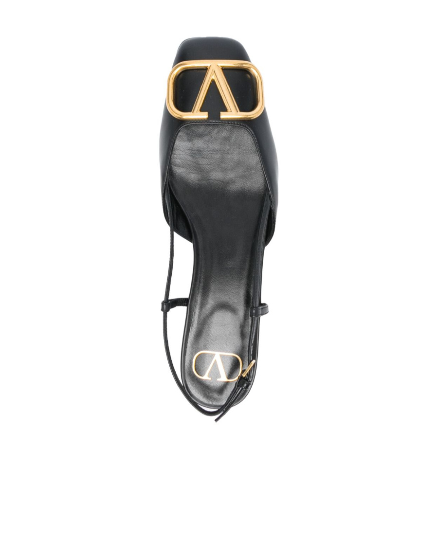 Valentino Vlogo Leather Slingback Ballerina Shoes In Black