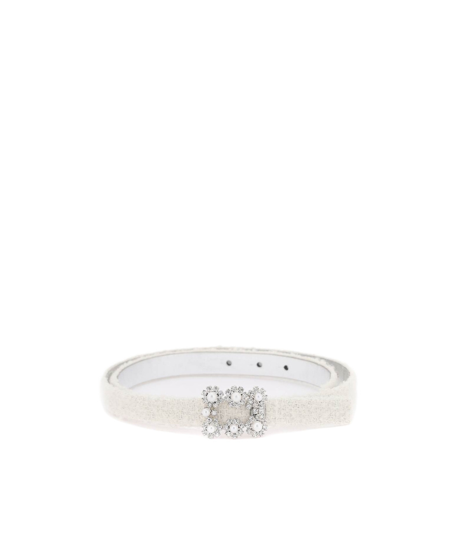 Roger Vivier Crystal Buckle Wool Belt In White