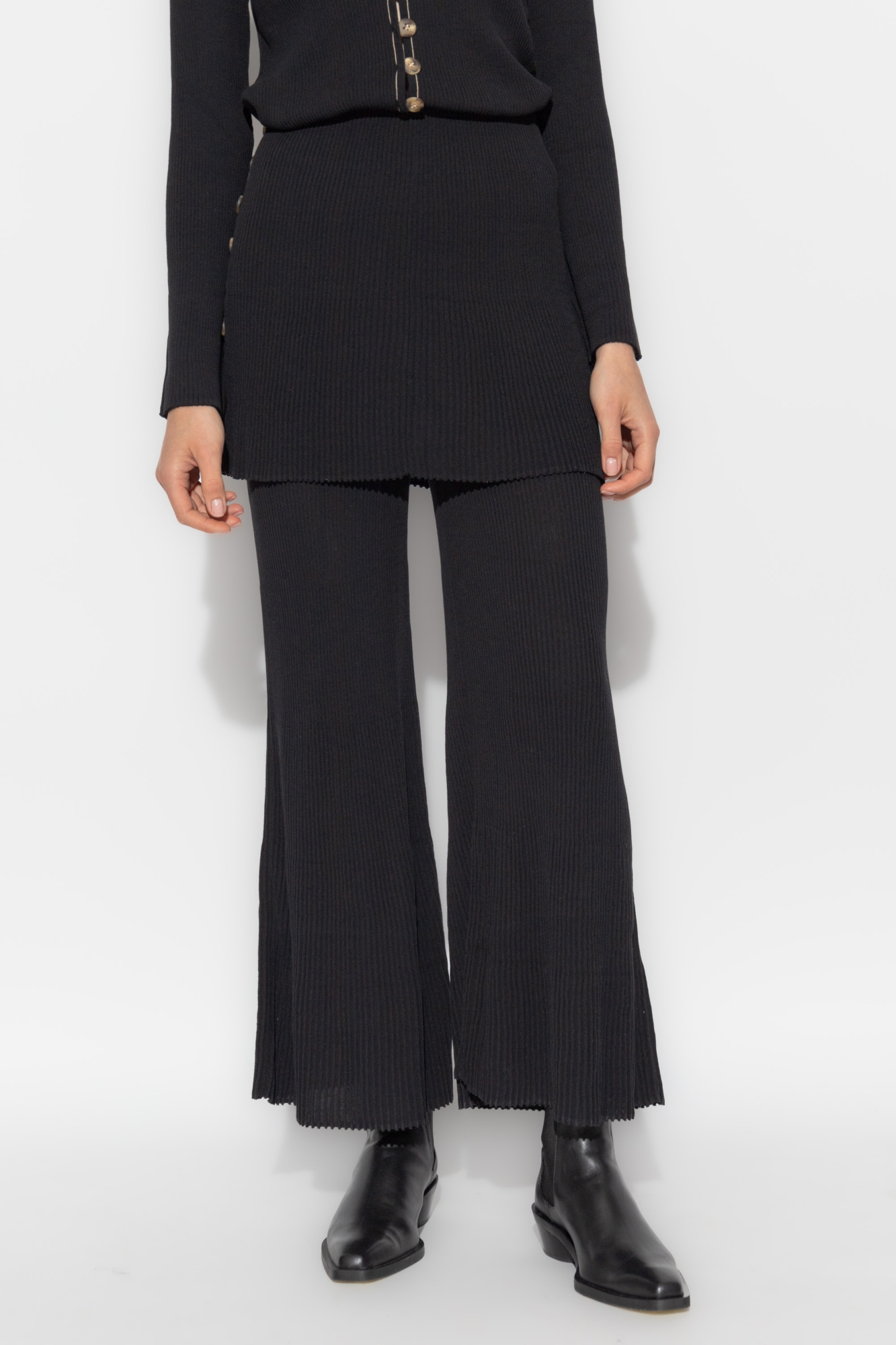 Shop By Malene Birger Bolone Skirted Wide-leg Trousers In Black