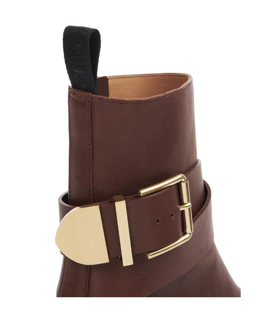 Chloé Leather Boots With Buckle Detail And Tank Sole In Red