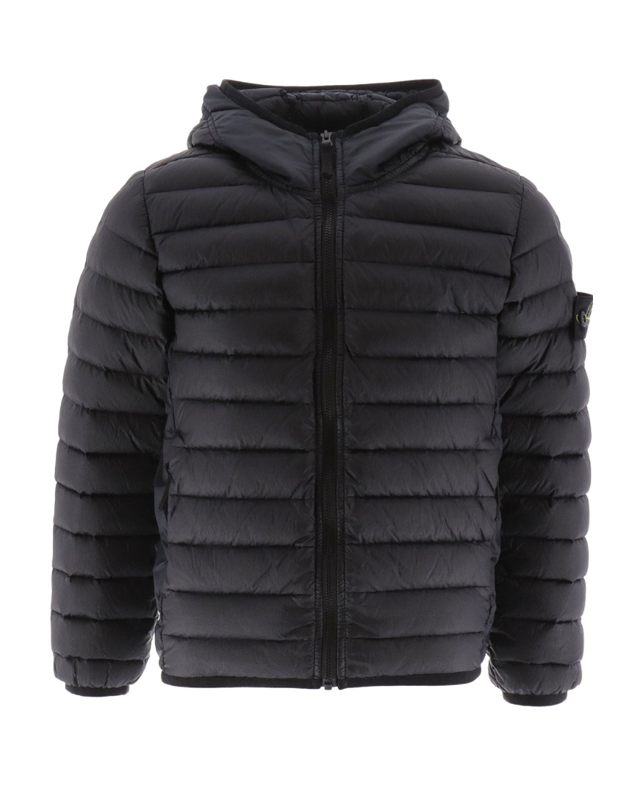 Stone Island Compass-patch Hooded Padded Jacket In Blue