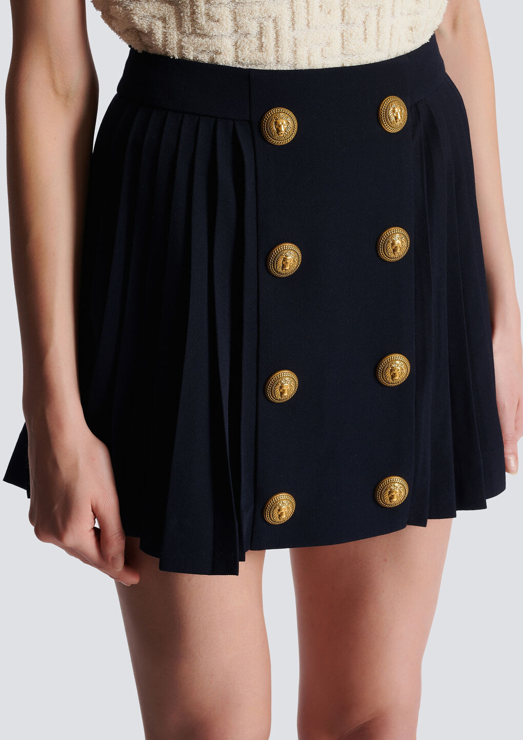 Balmain Button-detail Pleated Miniskirt In Black