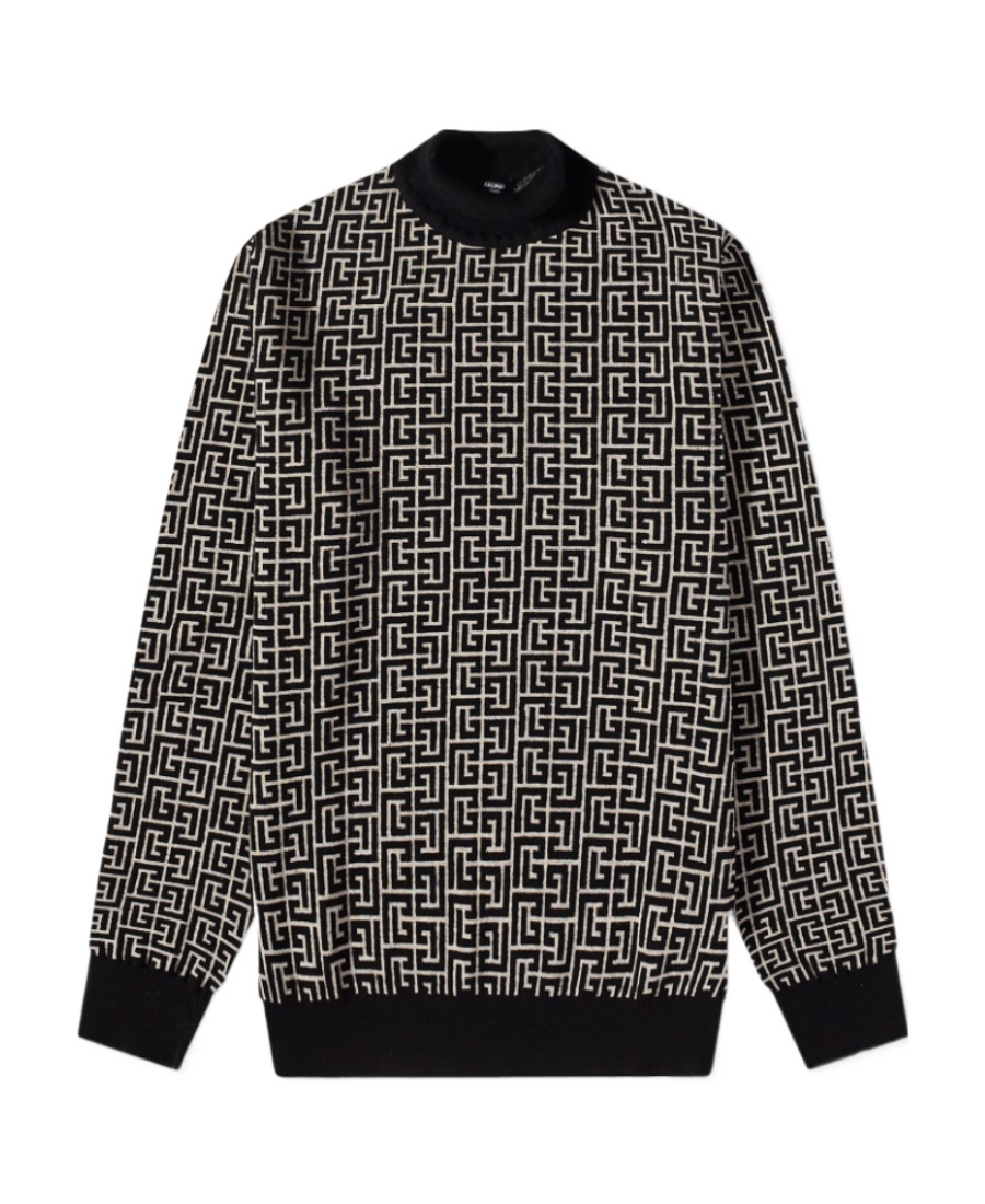 Balmain Monogram-intarsia Roll-neck Jumper In Black