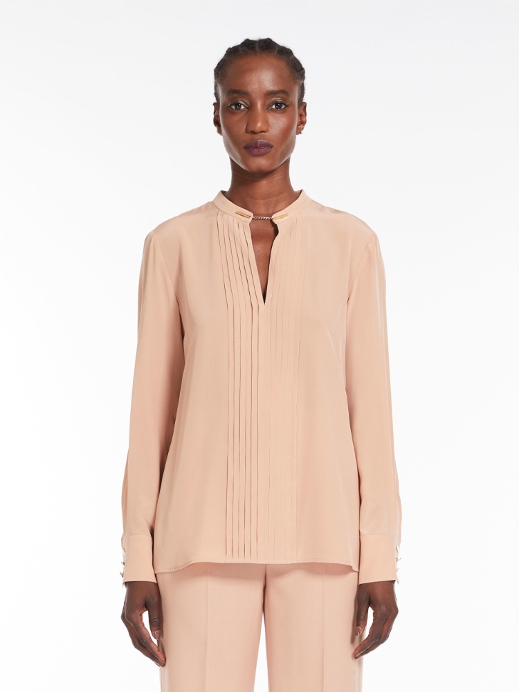 Max Mara Ribbed Crepe Chine Blouse In Nude