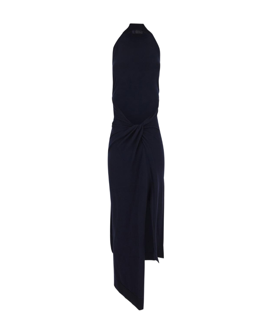 Fendi Funnel-neck Sleeveless Ribbed-knit Dress In Blue