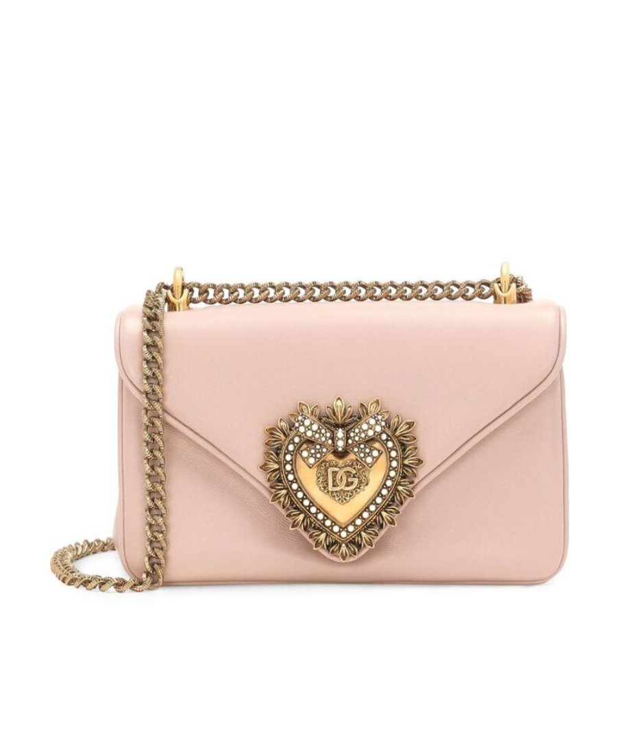 Dolce & Gabbana Medium Devotion Leather Crossbody Bag In Pink